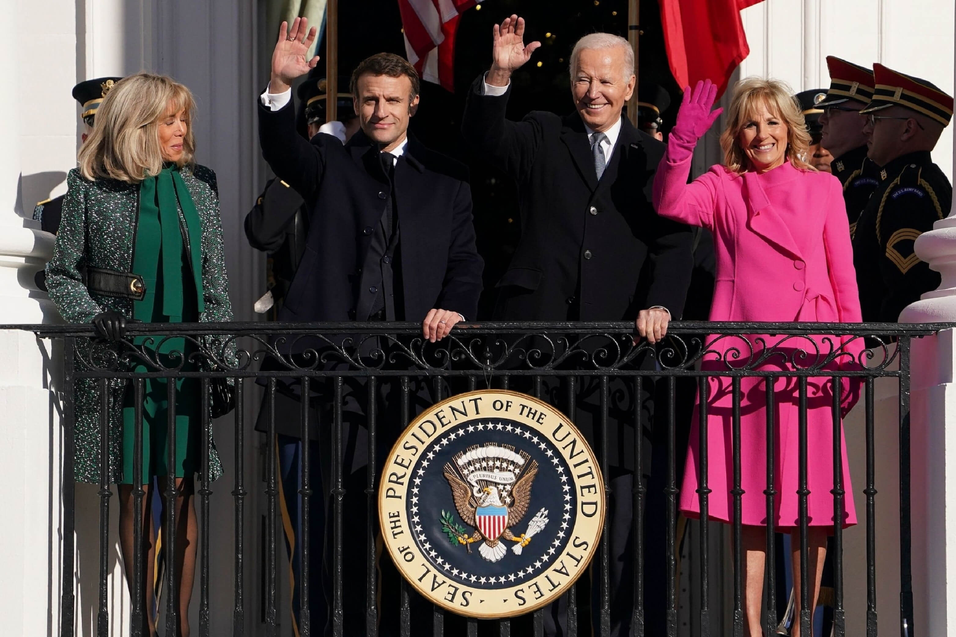 Joe and Jill Biden receive Emmanuel and Brigitte Macron at the White House